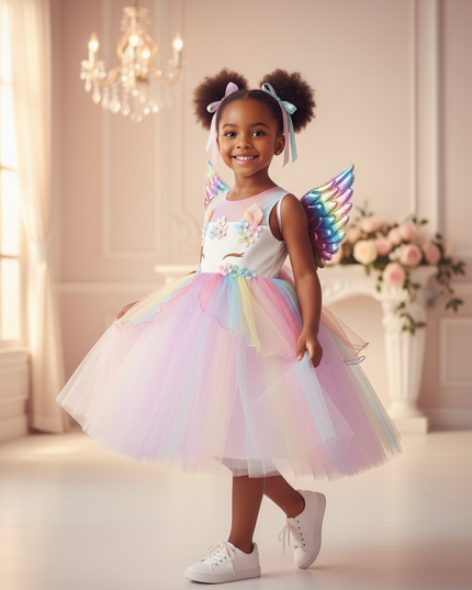 rainbow unicorn party dress - three-quarter