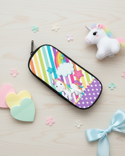 rainbow unicorn pencil case - flat-lay