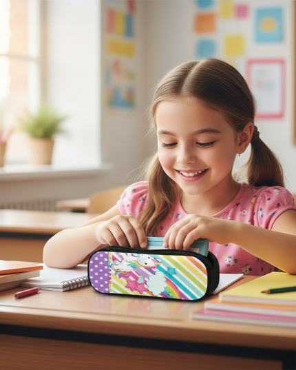 rainbow unicorn pencil case - in-use