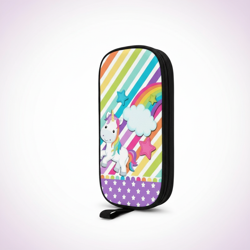 rainbow unicorn pencil case - white-bg