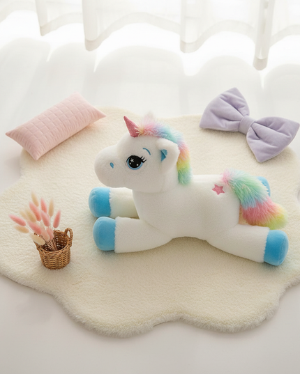 rainbow unicorn plush animal - flat-lay