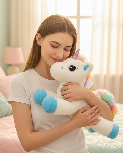 rainbow unicorn plush animal - in-use