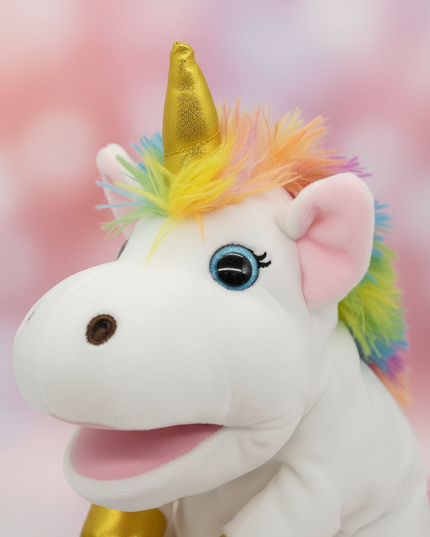 rainbow unicorn plush puppet - detail