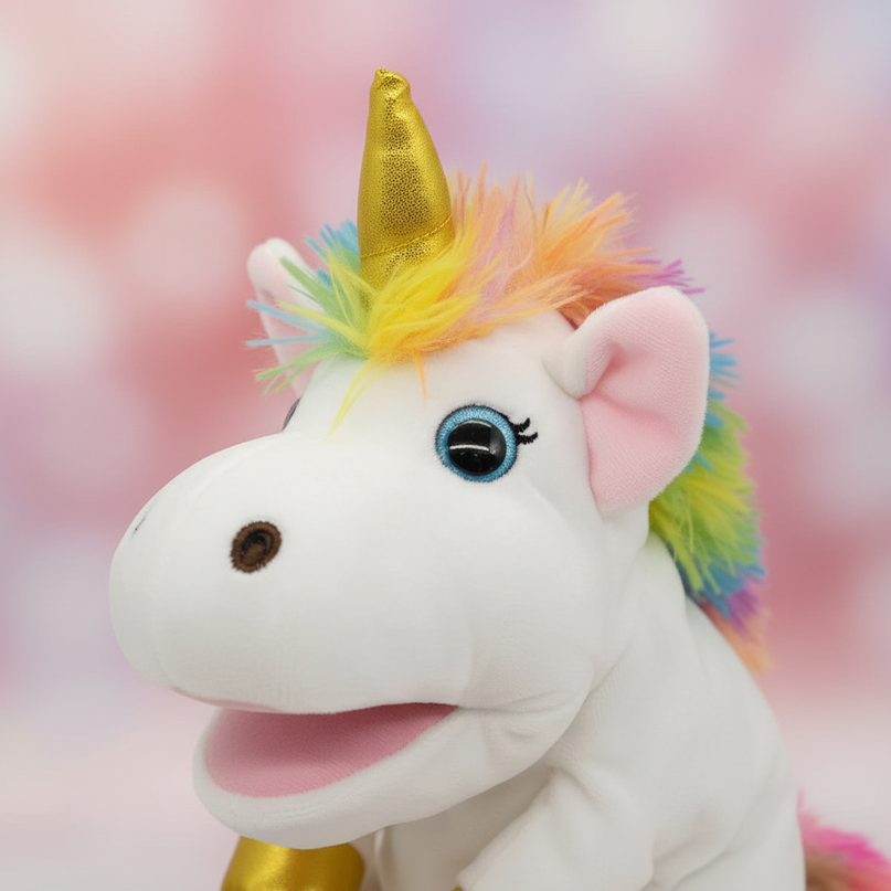 rainbow unicorn plush puppet - detail