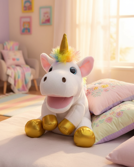 rainbow unicorn plush puppet - lifestyle