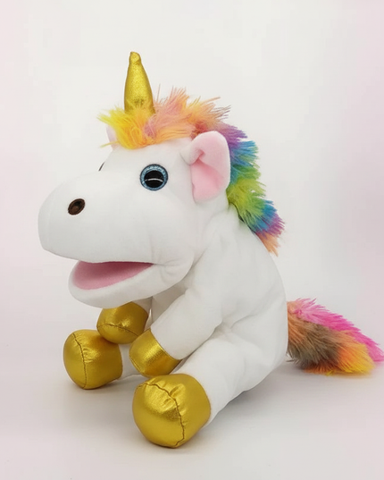 rainbow unicorn plush puppet - white-bg