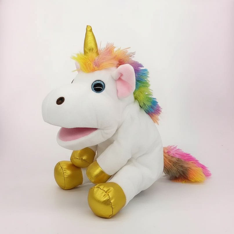 rainbow unicorn plush puppet - white-bg