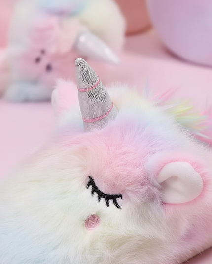 rainbow unicorn plush slippers - detail