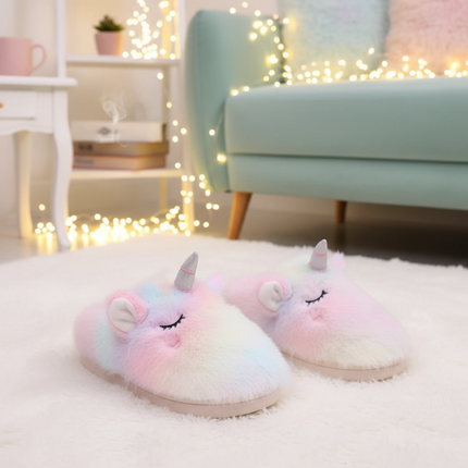 rainbow unicorn plush slippers - lifestyle