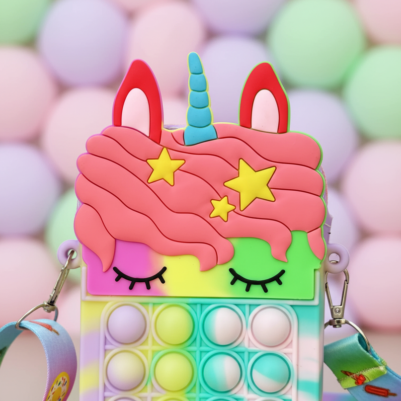 rainbow unicorn pop it purse - detail
