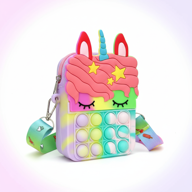 rainbow unicorn pop it purse - white-bg
