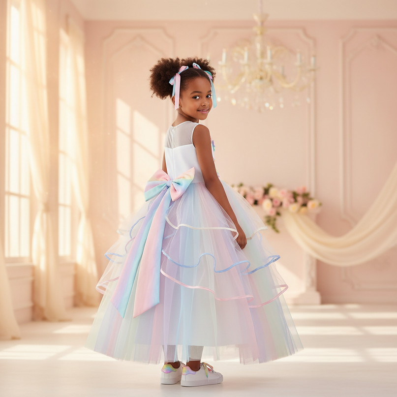 rainbow unicorn princess dress - back
