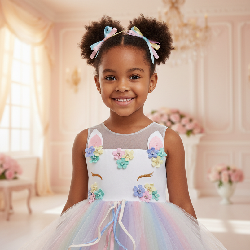 rainbow unicorn princess dress - detail