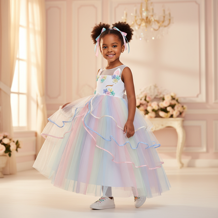 rainbow unicorn princess dress - front