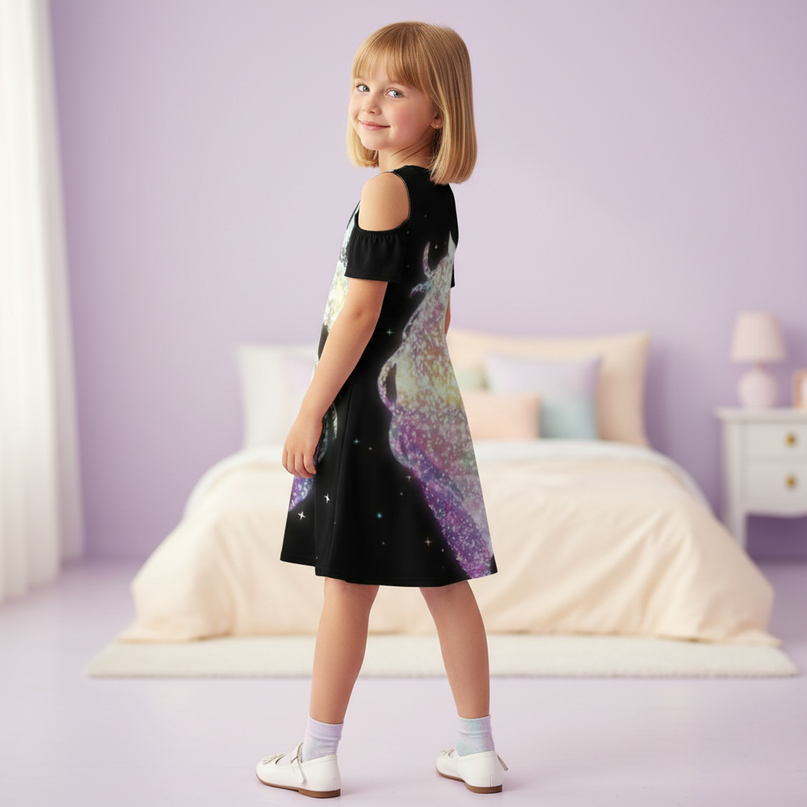 rainbow unicorn print dress girls - back