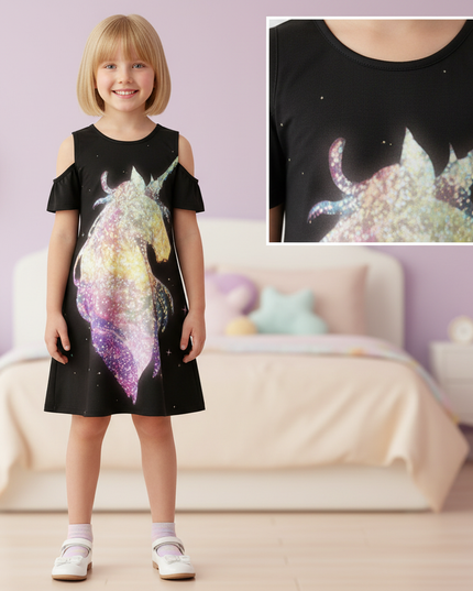 rainbow unicorn print dress girls - detail
