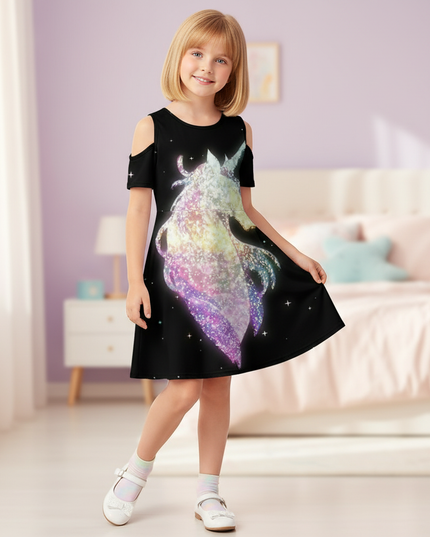 rainbow unicorn print dress girls - front