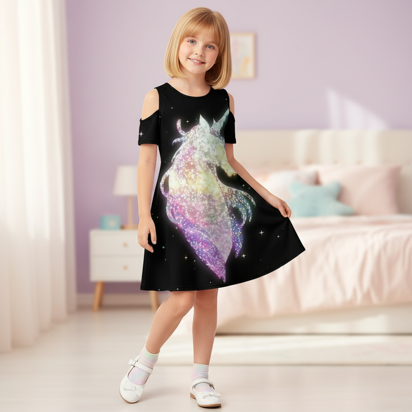 rainbow unicorn print dress girls - front