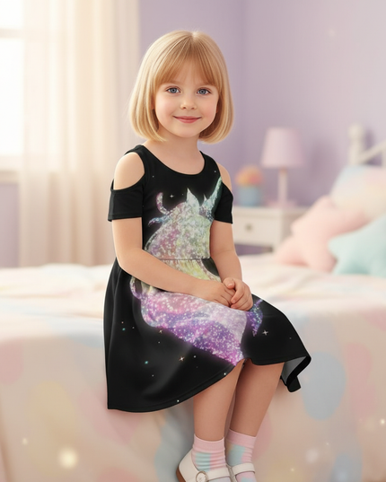 rainbow unicorn print dress girls - sitting