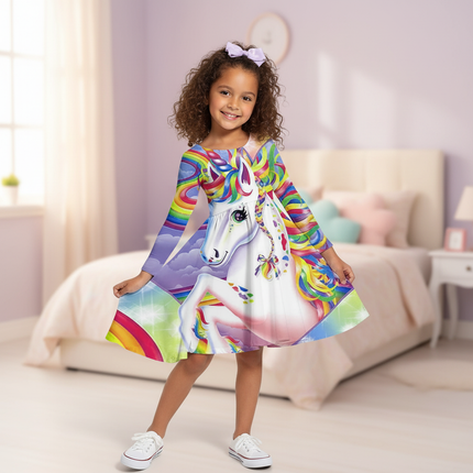 rainbow unicorn print long sleeve dress - front