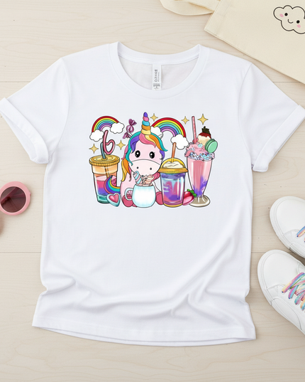rainbow unicorn print shirt - flat-lay