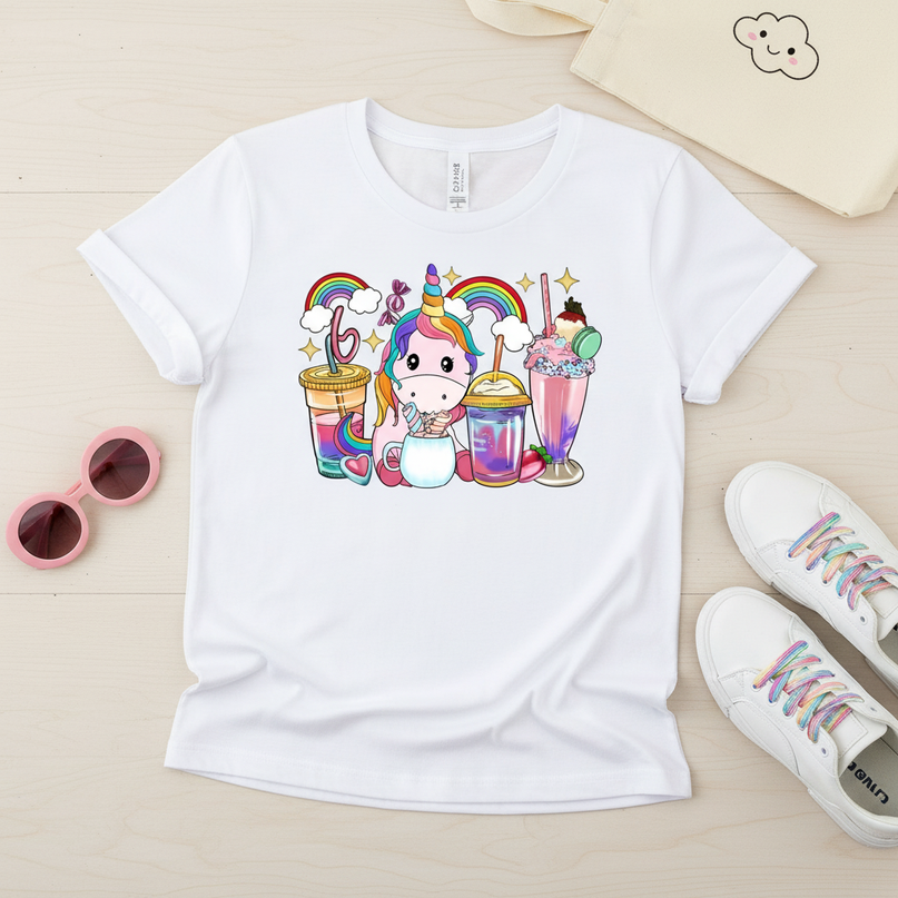 rainbow unicorn print shirt - flat-lay