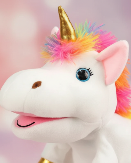 rainbow unicorn puppet plush - detail