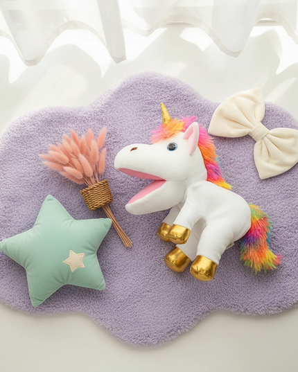 rainbow unicorn puppet plush - flat-lay
