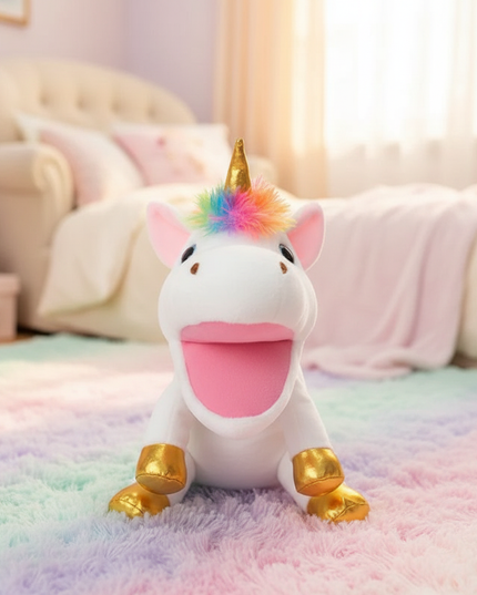 rainbow unicorn puppet plush - lifestyle