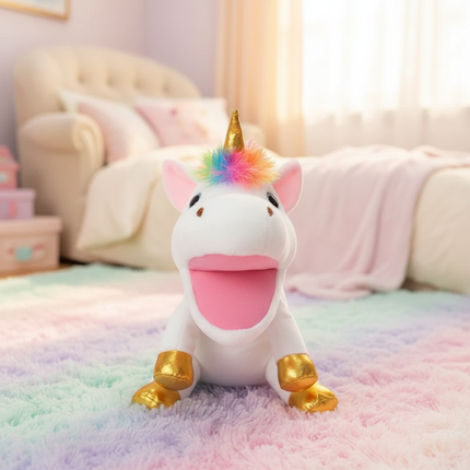 rainbow unicorn puppet plush - lifestyle