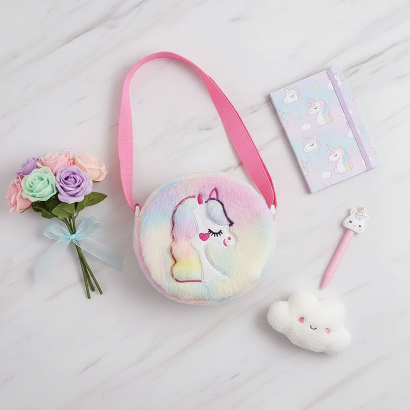 rainbow unicorn purse - flat-lay