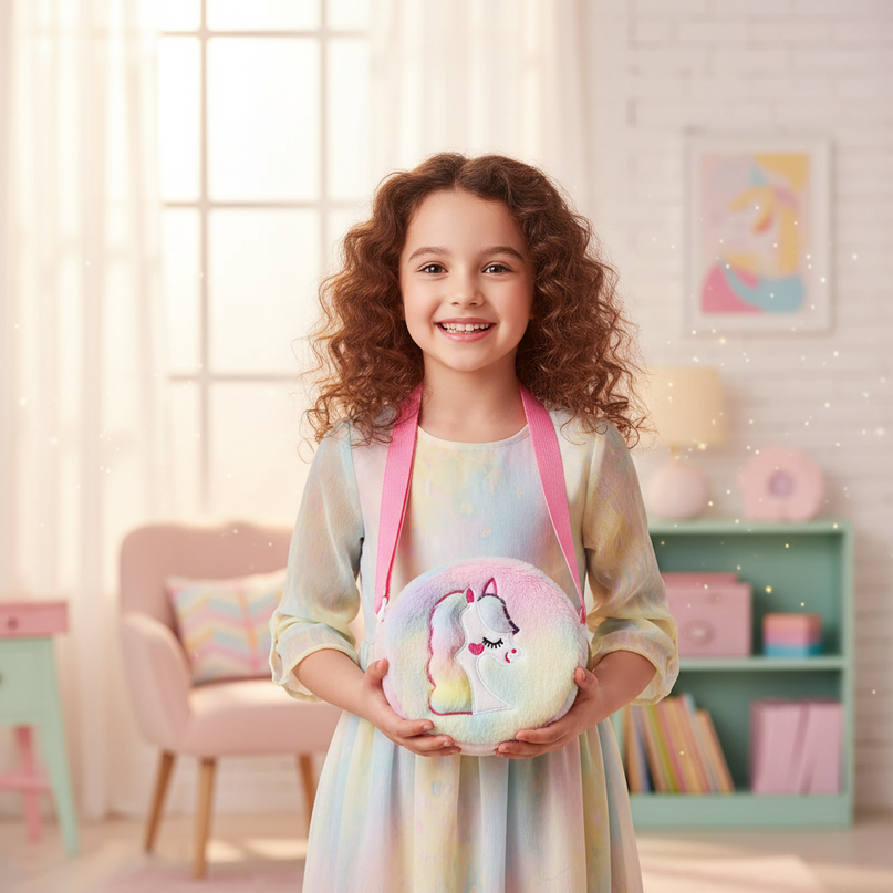 rainbow unicorn purse - in-use