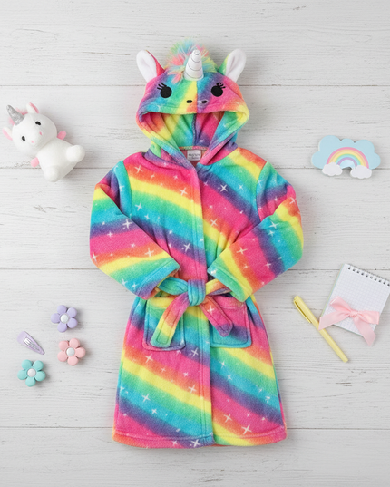 rainbow unicorn robe - flat-lay