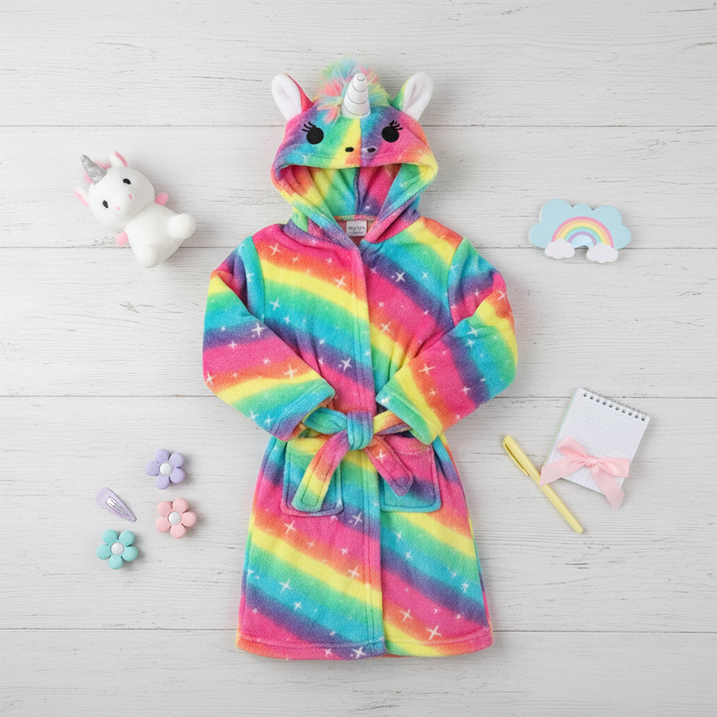 rainbow unicorn robe - flat-lay