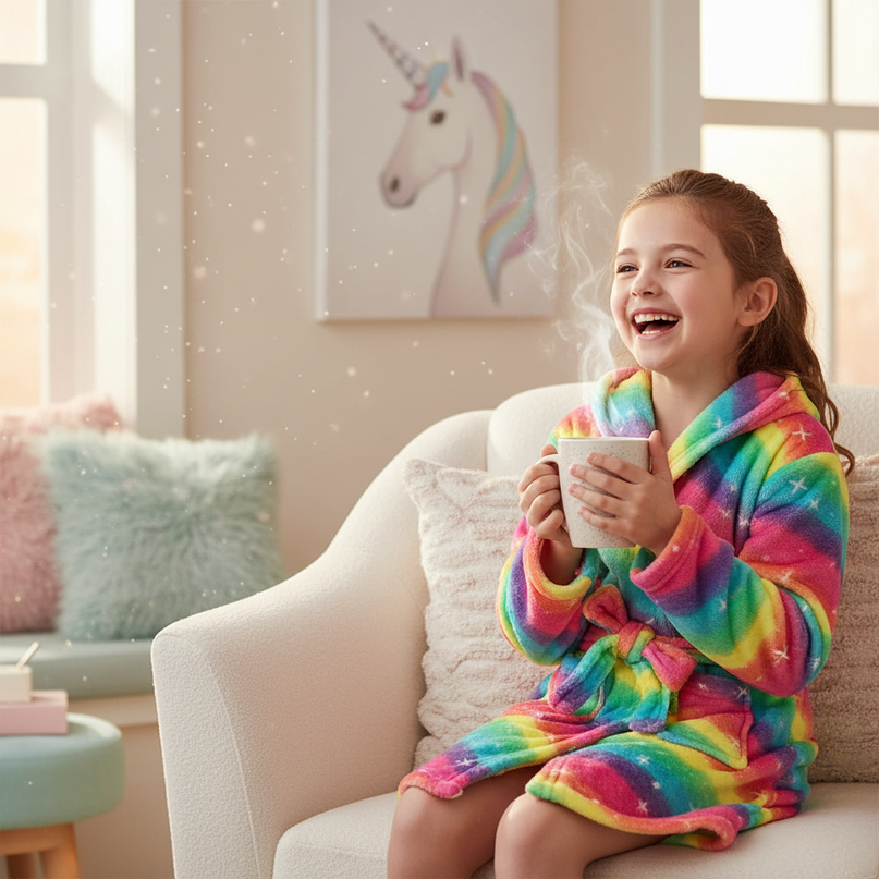 rainbow unicorn robe - in-use