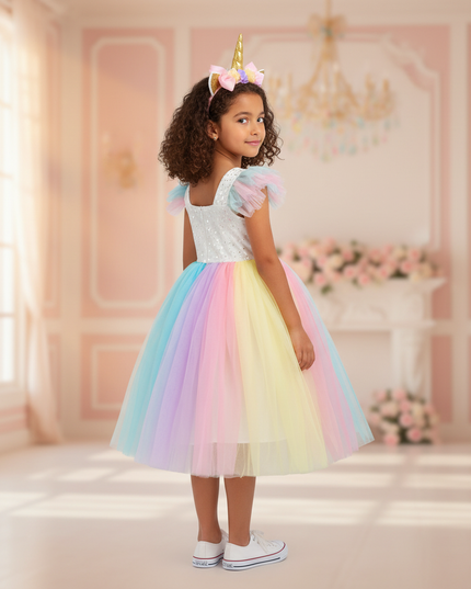 rainbow unicorn sequin tutu dress - back