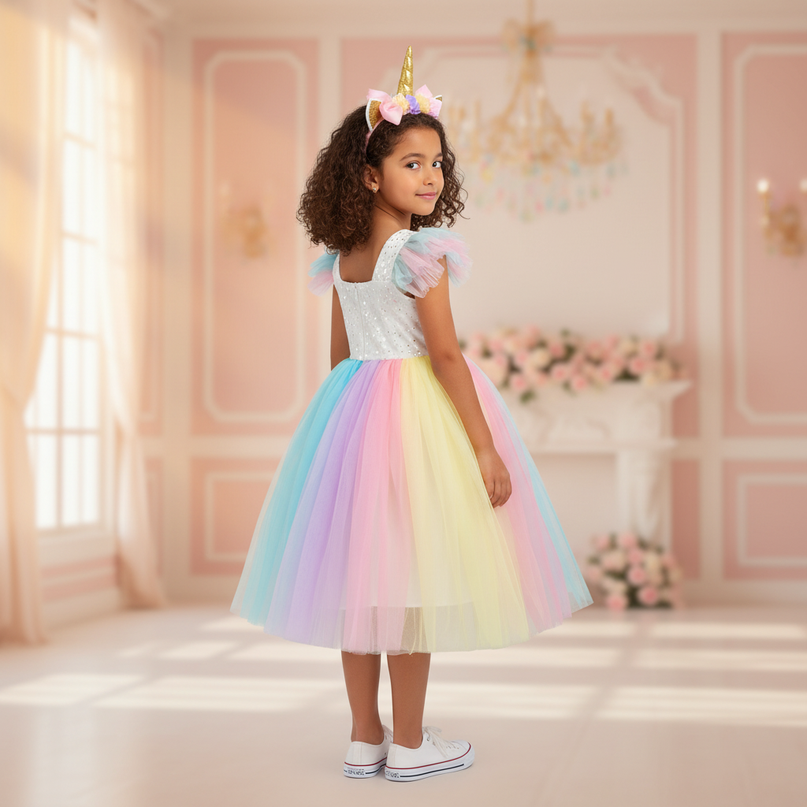rainbow unicorn sequin tutu dress - back