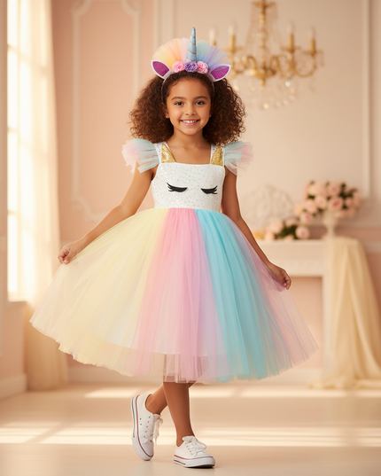 rainbow unicorn sequin tutu dress - front
