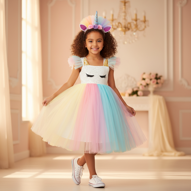 rainbow unicorn sequin tutu dress - front