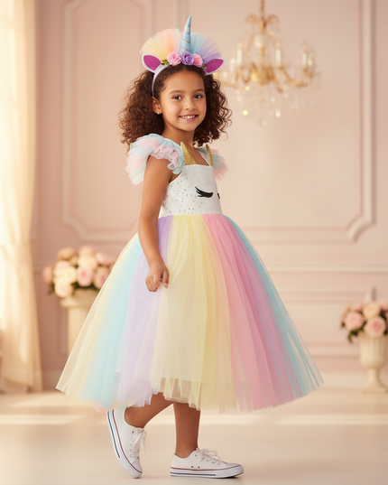 rainbow unicorn sequin tutu dress - three-quarter