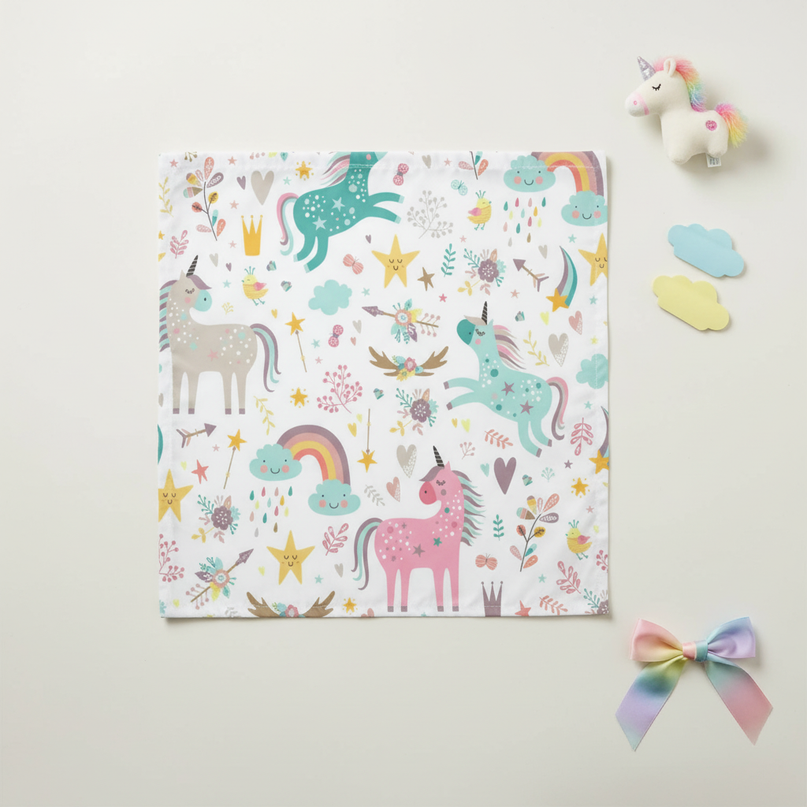 rainbow unicorn shower curtain - flat-lay