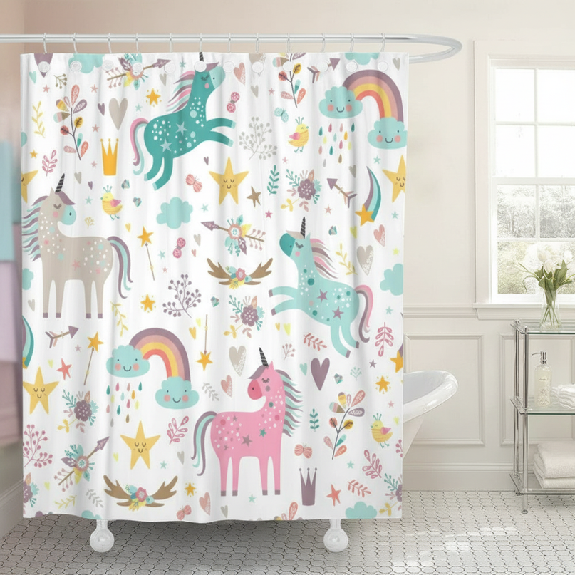 rainbow unicorn shower curtain - lifestyle