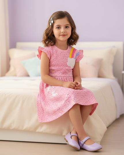 rainbow unicorn sleeveless dress - sitting
