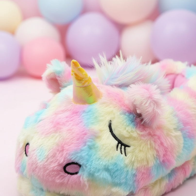 rainbow unicorn slippers - detail