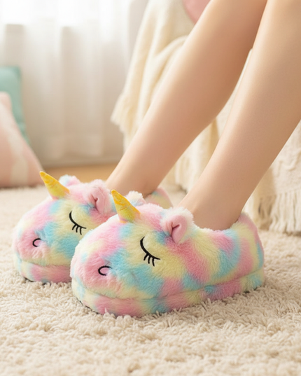 rainbow unicorn slippers - in-use