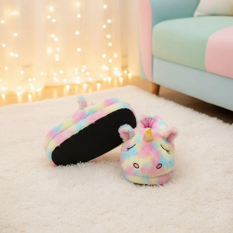 rainbow unicorn slippers - lifestyle