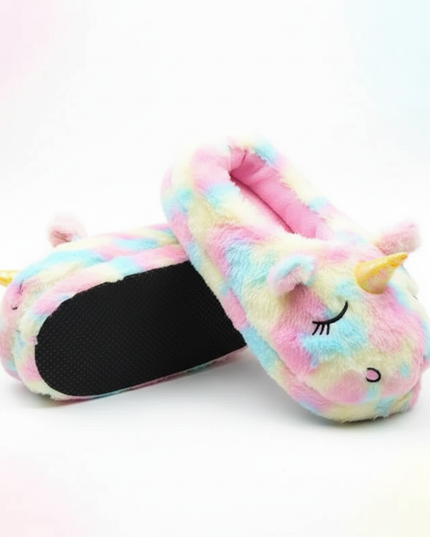 rainbow unicorn slippers - white-bg