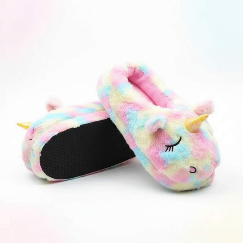 rainbow unicorn slippers - white-bg