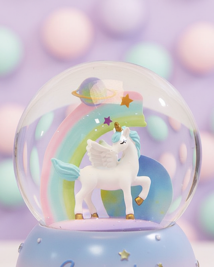 rainbow unicorn snow globe - detail