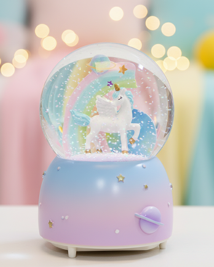 rainbow unicorn snow globe - lifestyle